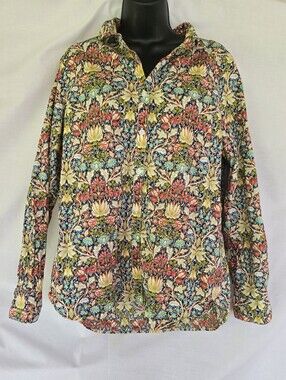 Garnet Hill▪️Floral Print Cotton Button Down Long Sleeve Shirt in Multicolor